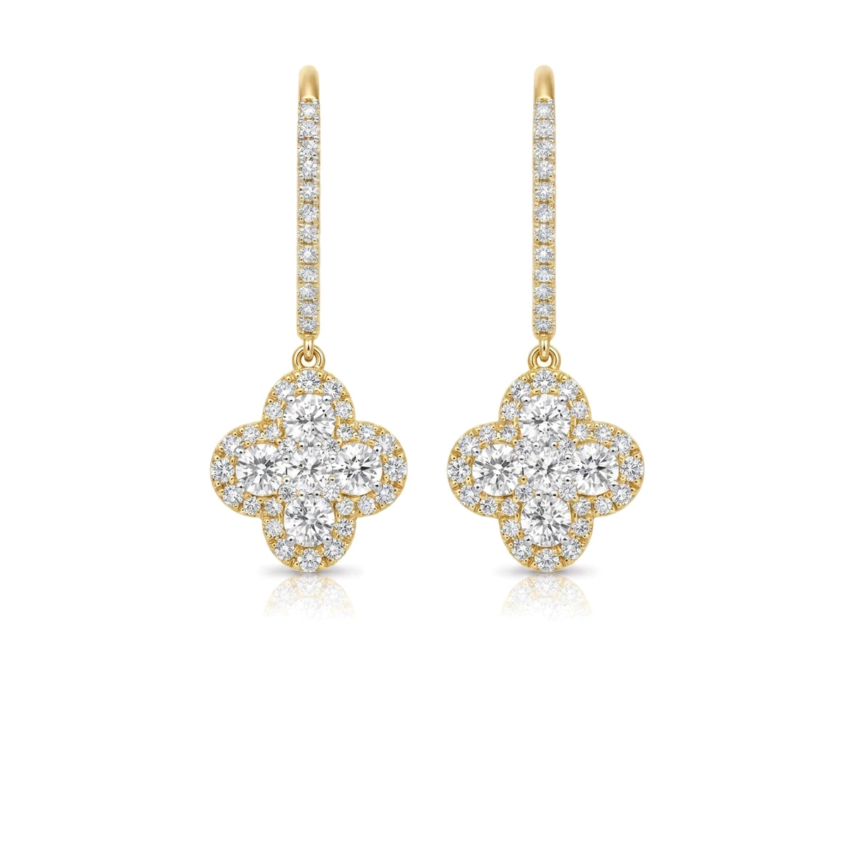 Round Brilliant Clover Halo Diamond Drop Earrings — round lab grown diamond earrings by Vimora Diamonds