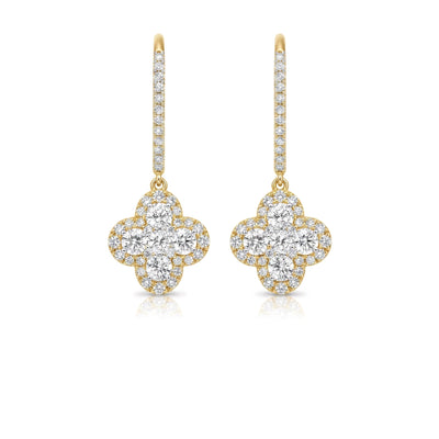 Round Brilliant Clover Halo Diamond Drop Earrings — round lab grown diamond earrings by Vimora Diamonds