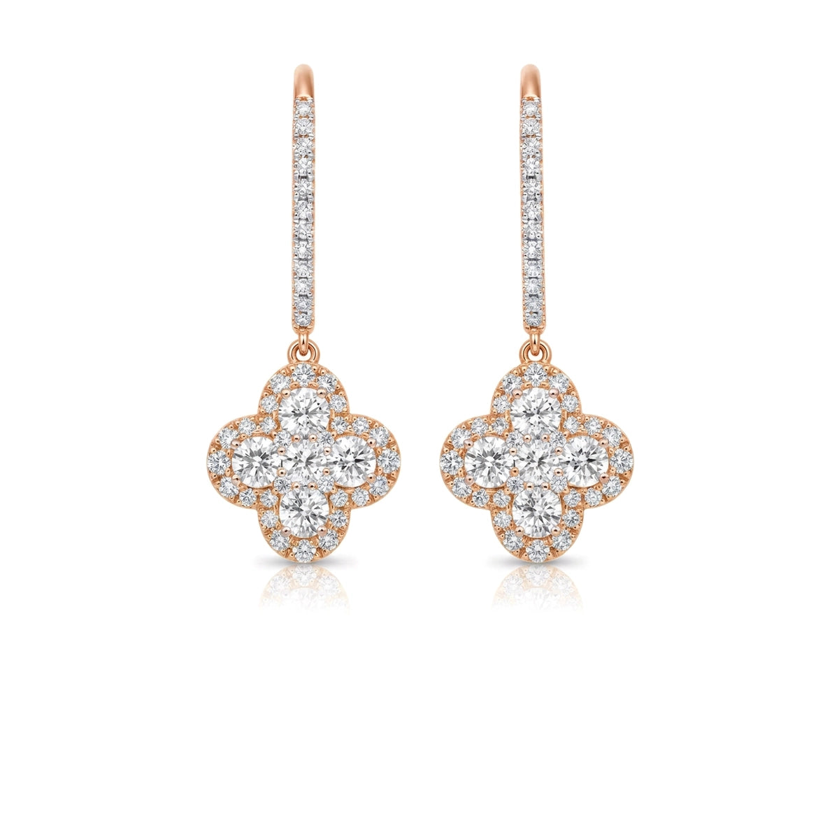 Round Brilliant Clover Halo Diamond Drop Earrings — certified lab grown diamond earrings from Vimora Diamonds