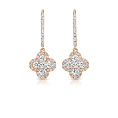 Round Brilliant Clover Halo Diamond Drop Earrings — certified lab grown diamond earrings from Vimora Diamonds