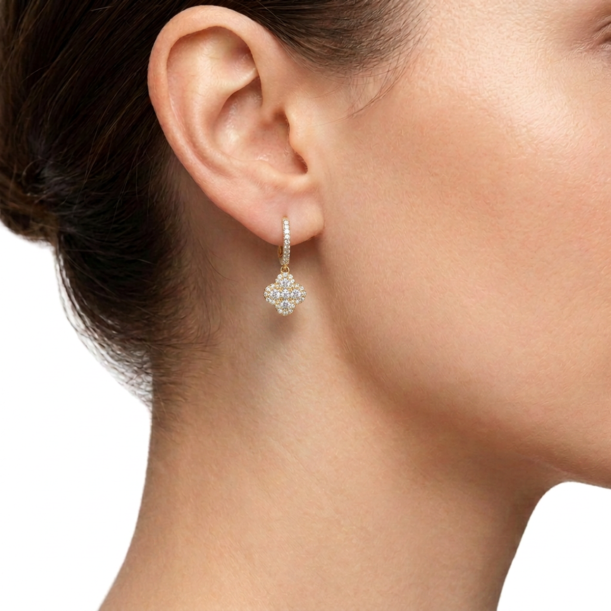 Round Brilliant Clover Halo Diamond Drop Earrings — lab grown diamond earrings handcrafted by Vimora Diamonds