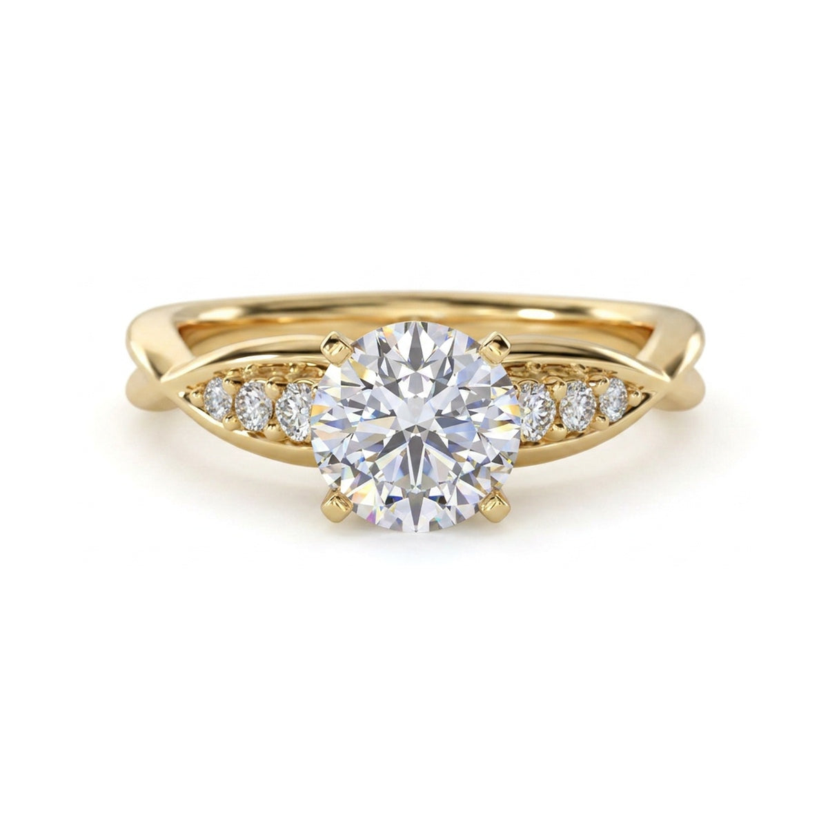 Round Brilliant Solitaire Ring with Diamond-Set Shoulders — round lab grown diamond ring by Vimora Diamonds