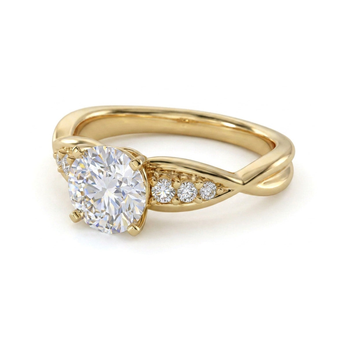 Round Brilliant Solitaire Ring with Diamond-Set Shoulders in IGI certified lab grown diamond and BIS hallmarked gold
