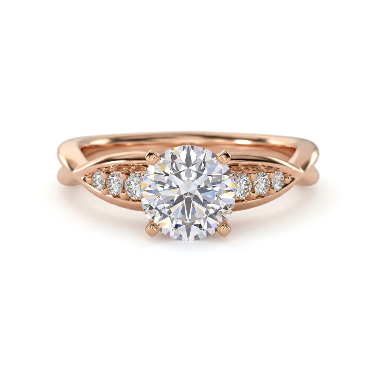 Round Brilliant Solitaire Ring with Diamond-Set Shoulders — certified lab grown diamond ring from Vimora Diamonds