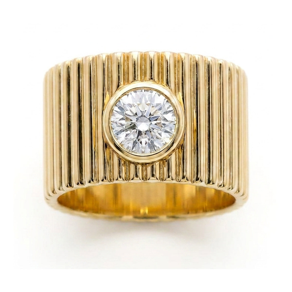 Fluted Wide Band Ring with Bezel-Set Round Brilliant — round lab grown diamond ring by Vimora Diamonds