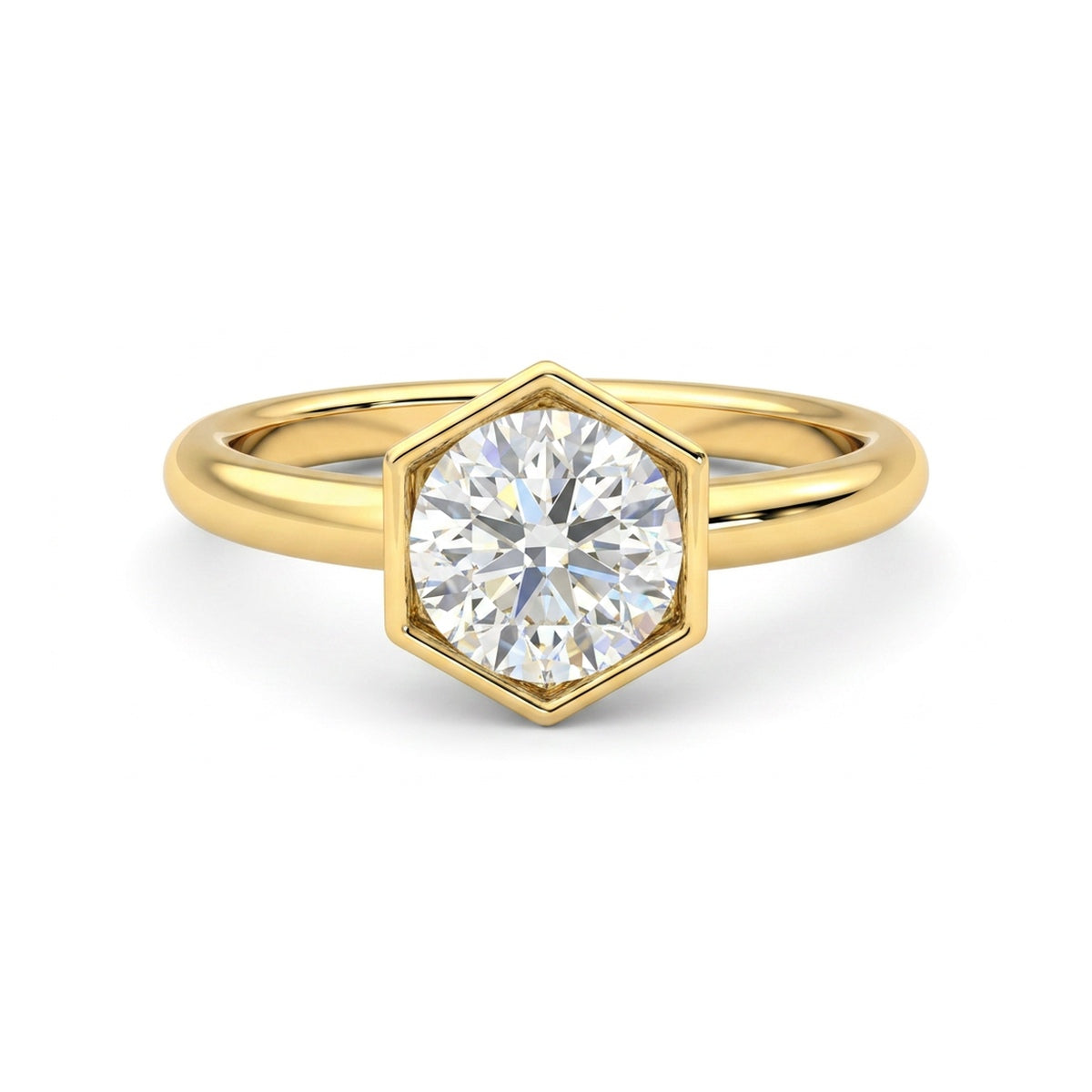 Hexagon Bezel Solitaire Ring — round lab grown diamond ring by Vimora Diamonds