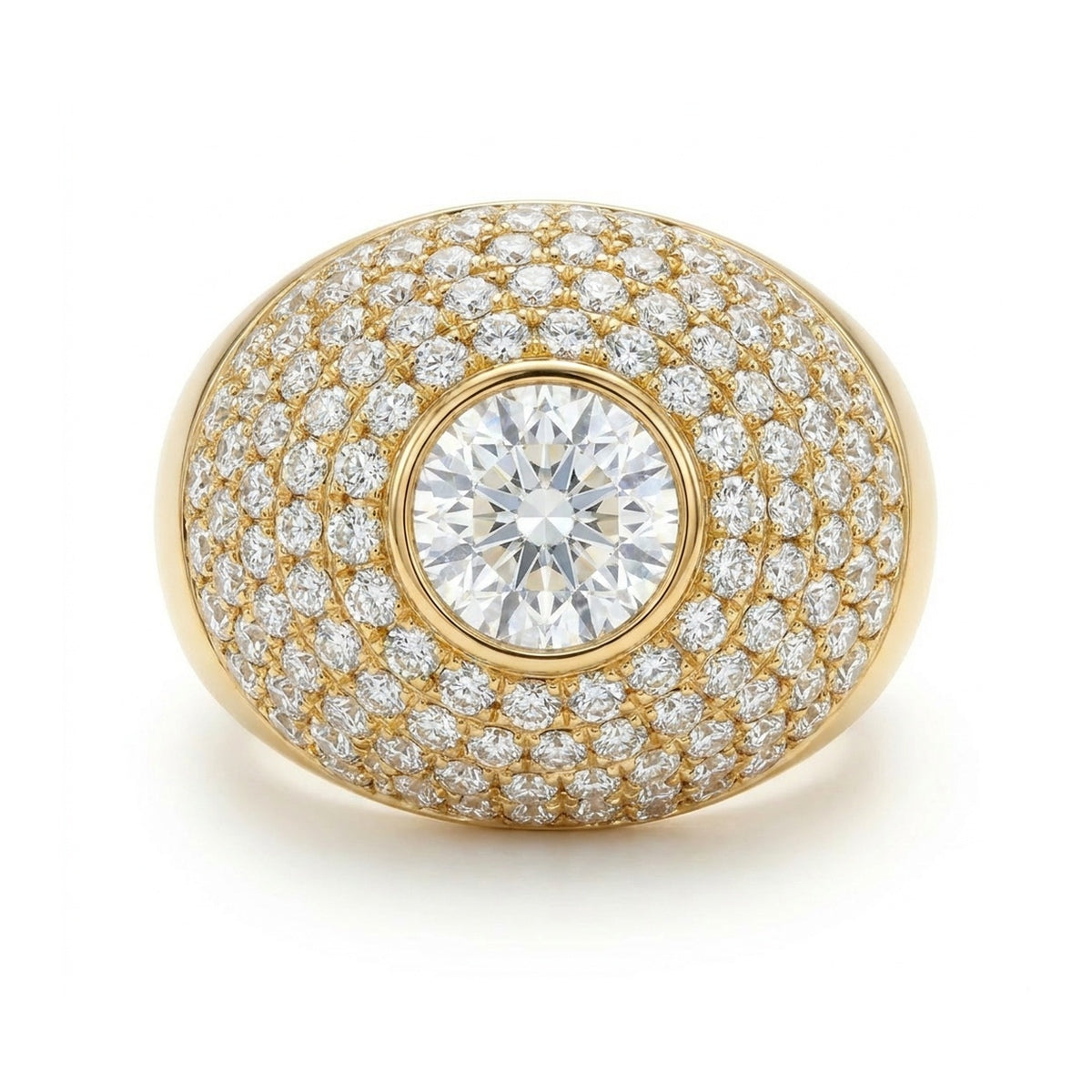 Bombé Dome Ring with Pavé and Bezel-Set Centre — round lab grown diamond ring by Vimora Diamonds