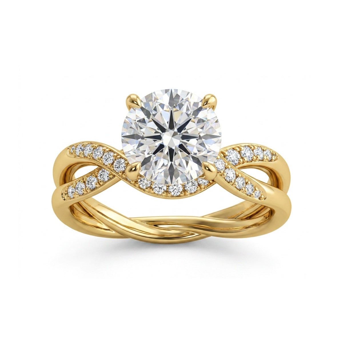 Twist Shank Solitaire Ring with Pavé — round lab grown diamond ring by Vimora Diamonds