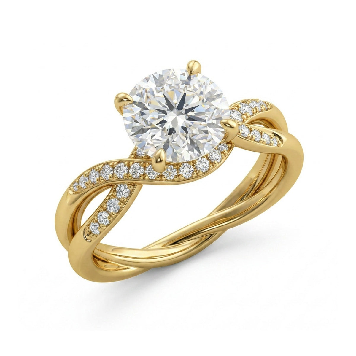 Twist Shank Solitaire Ring with Pavé in IGI certified lab grown diamond and BIS hallmarked gold
