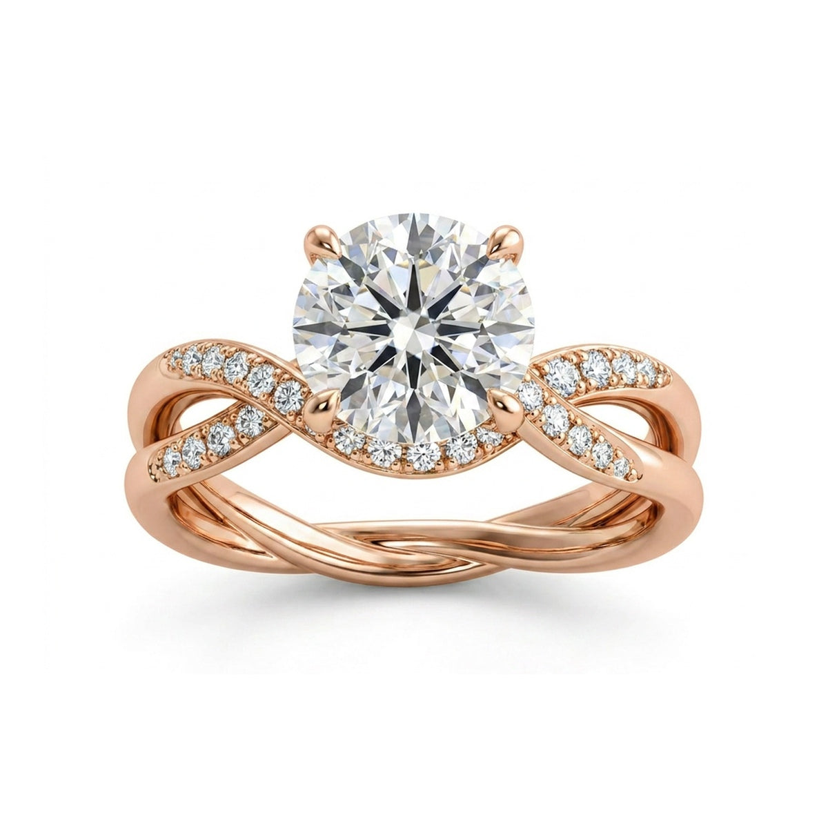 Twist Shank Solitaire Ring with Pavé — certified lab grown diamond ring from Vimora Diamonds