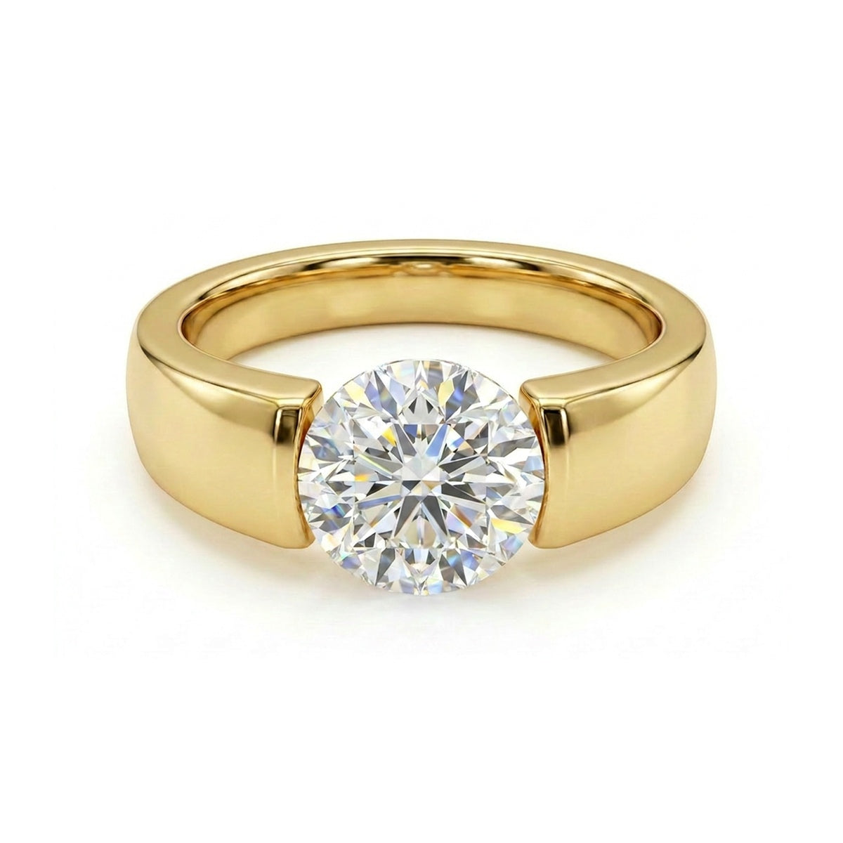 Semi-Tension Set Solitaire Ring on a Wide Band — round lab grown diamond ring by Vimora Diamonds