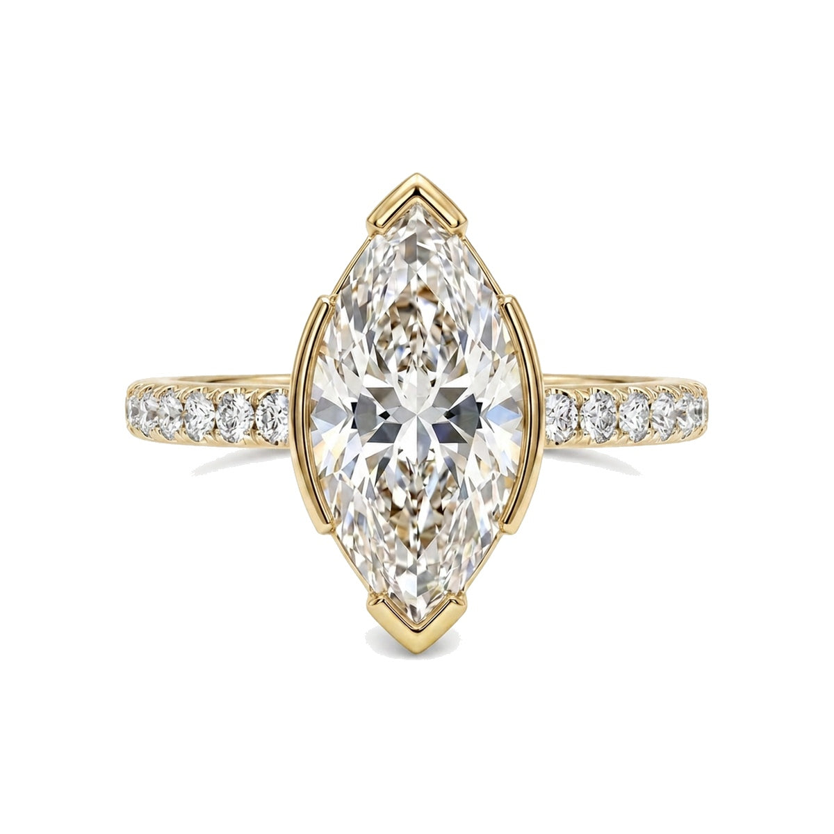 Marquise Semi-Bezel Solitaire Ring with Pavé Band — marquise lab grown diamond ring by Vimora Diamonds