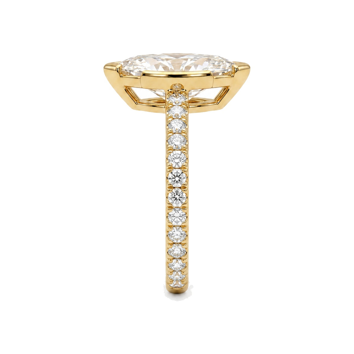 Marquise Semi-Bezel Solitaire Ring with Pavé Band — marquise lab grown diamond ring in 9K, 14K or 18K gold