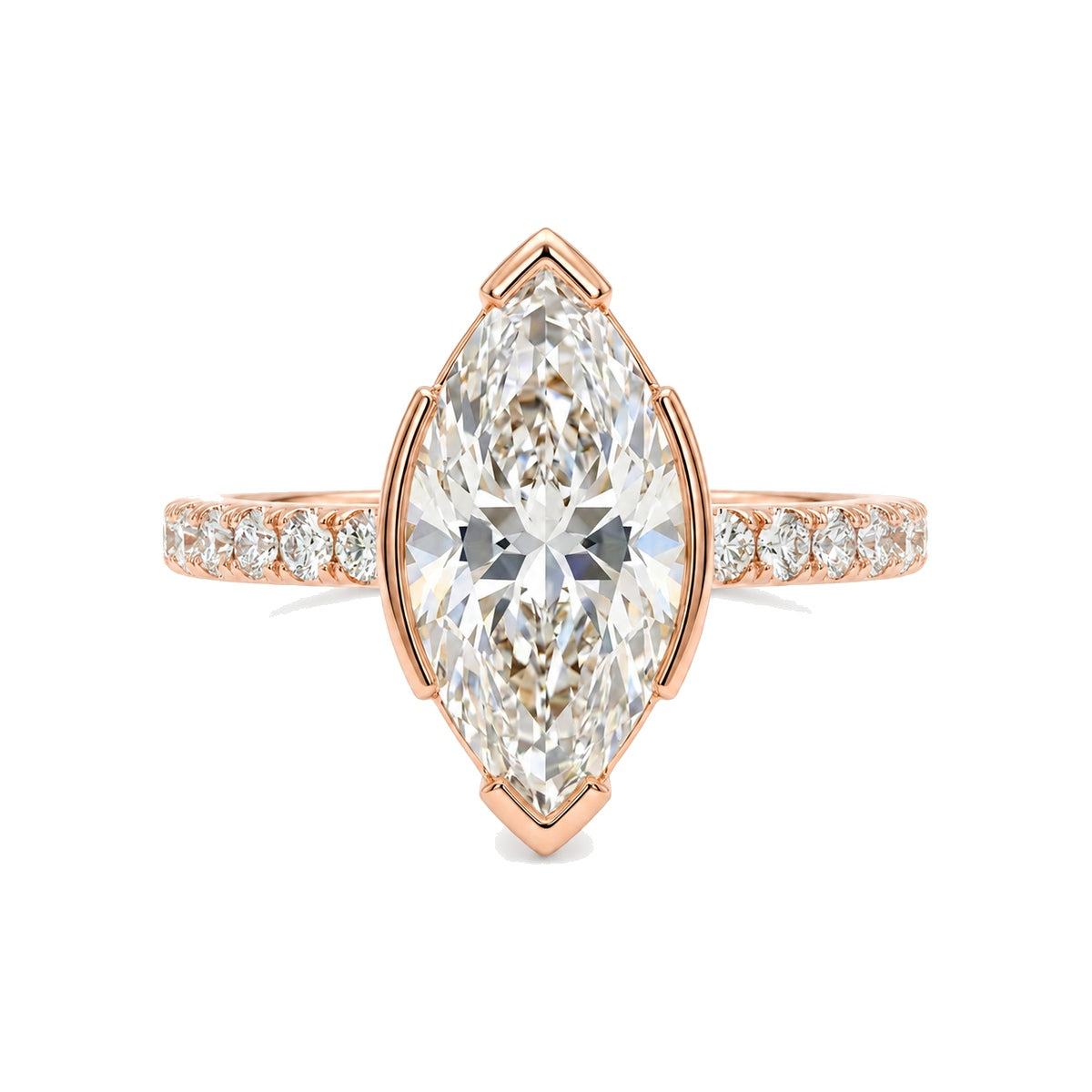 Marquise Semi-Bezel Solitaire Ring with Pavé Band — certified lab grown diamond ring from Vimora Diamonds