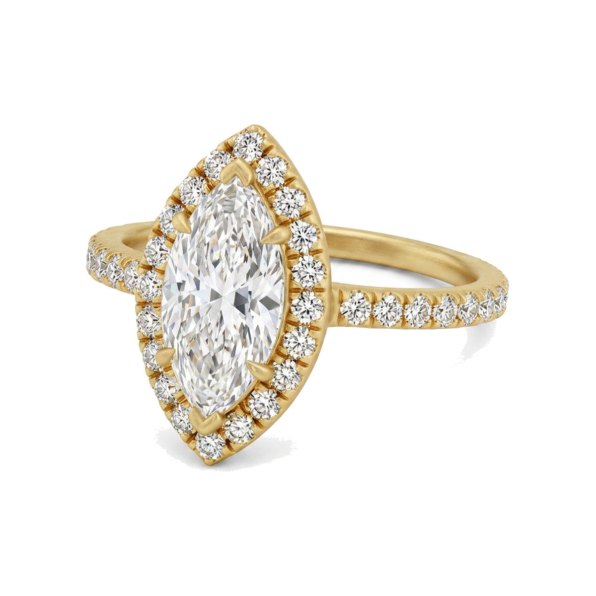 Marquise Halo Ring with Pavé Band in IGI certified lab grown diamond and BIS hallmarked gold