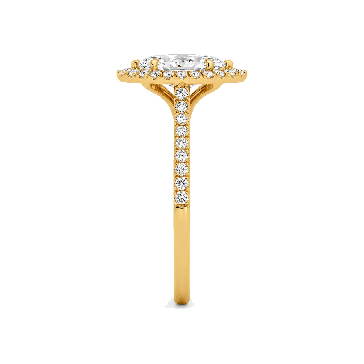Marquise Halo Ring with Pavé Band — marquise lab grown diamond ring in 9K, 14K or 18K gold