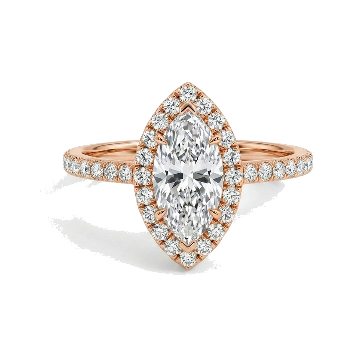 Marquise Halo Ring with Pavé Band — certified lab grown diamond ring from Vimora Diamonds