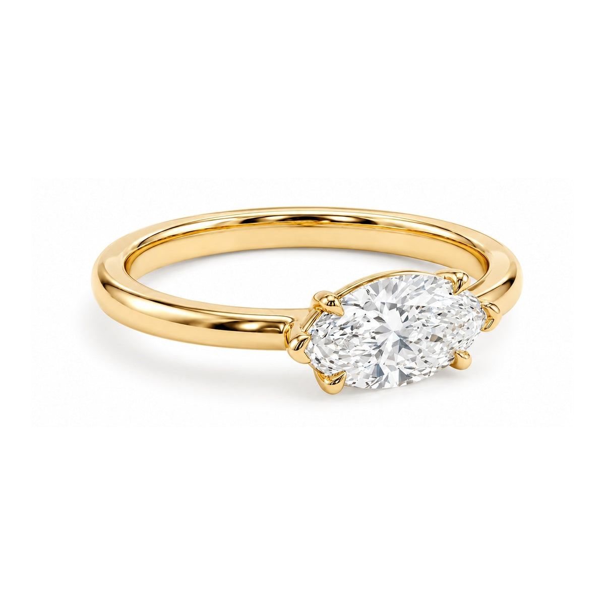 East-West Marquise Solitaire Ring in IGI certified lab grown diamond and BIS hallmarked gold