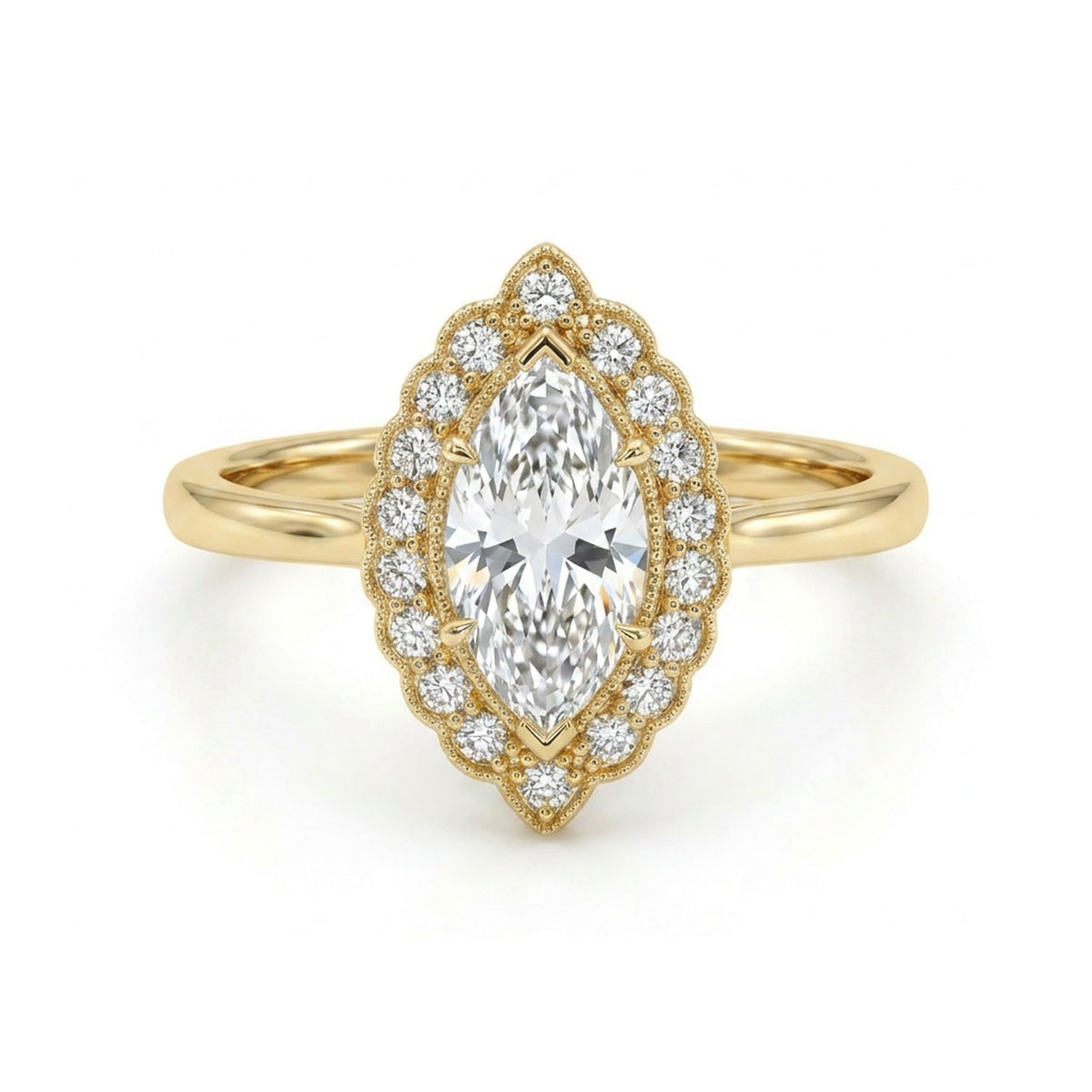 Vintage Marquise Halo Ring — marquise lab grown diamond ring by Vimora Diamonds