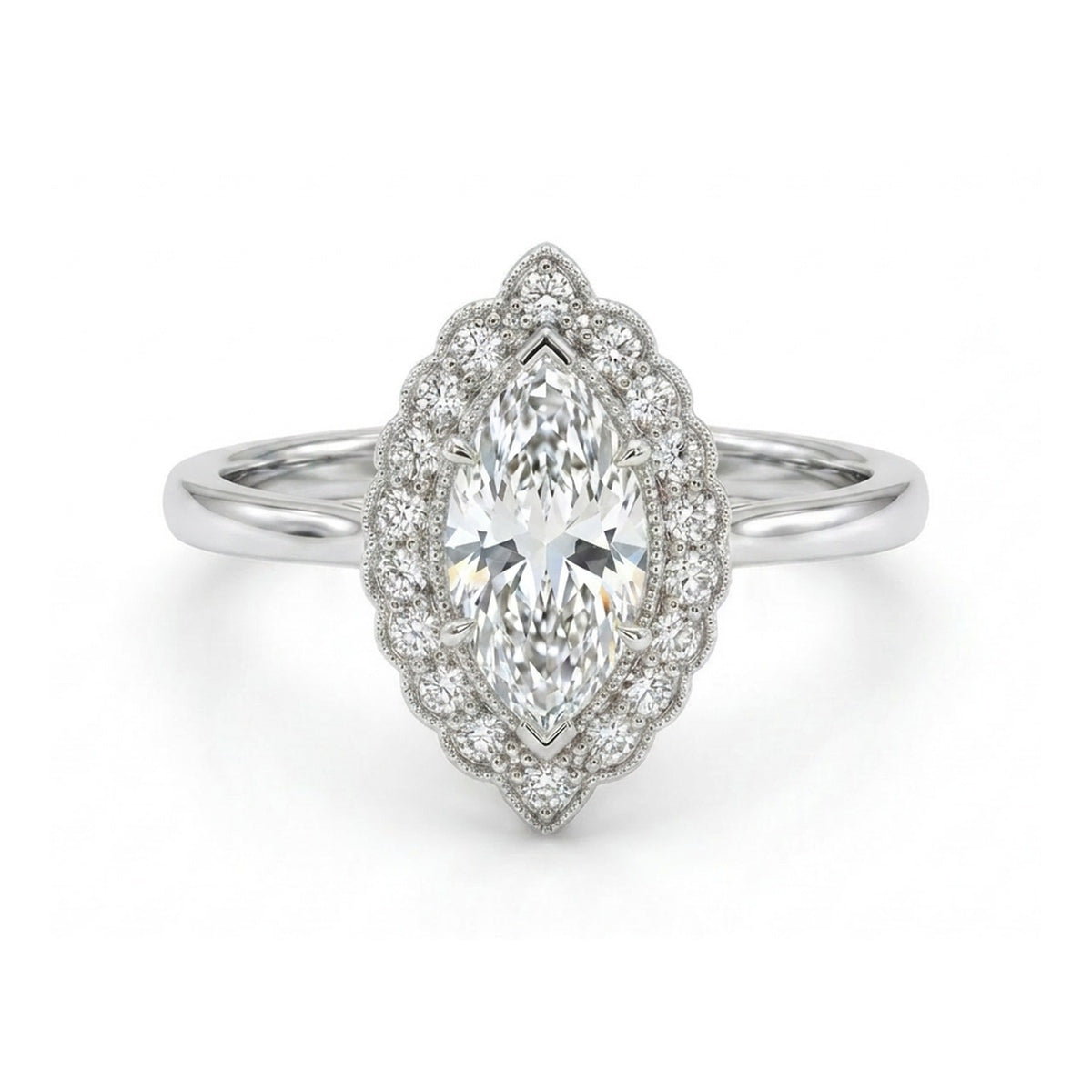 Vintage Marquise Halo Ring — certified lab grown diamond ring from Vimora Diamonds