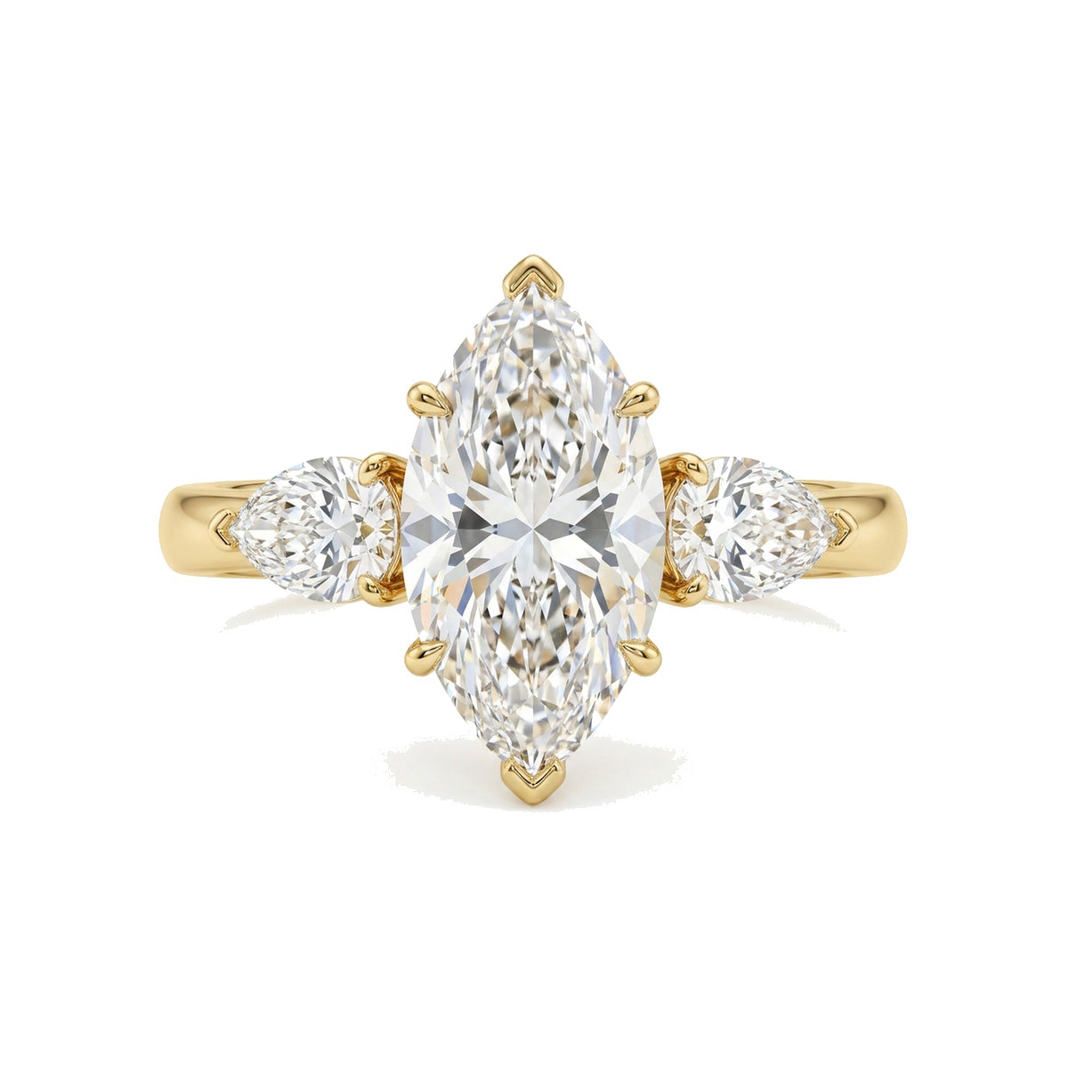Marquise Three-Stone Ring with Pear Sides — marquise and pear lab grown diamond ring by Vimora Diamonds