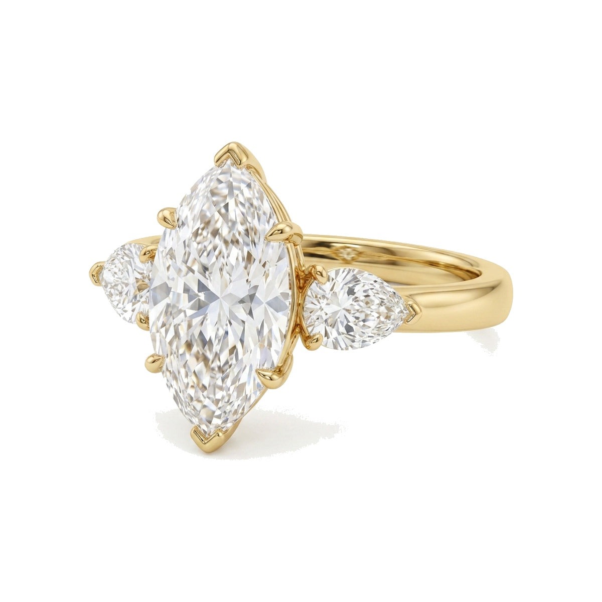 Marquise Three-Stone Ring with Pear Sides in IGI certified lab grown diamond and BIS hallmarked gold