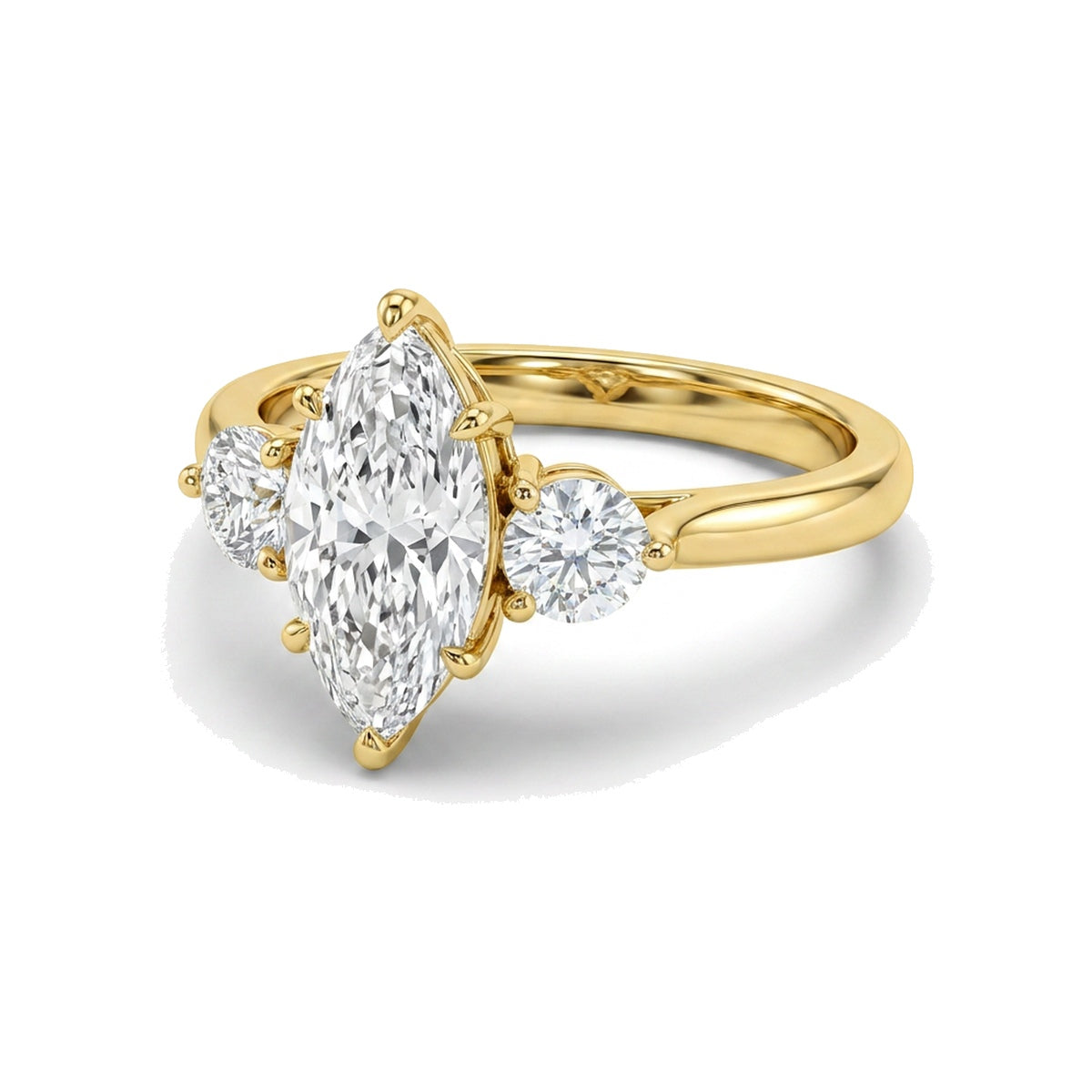 Marquise Three-Stone Ring with Round Sides in IGI certified lab grown diamond and BIS hallmarked gold