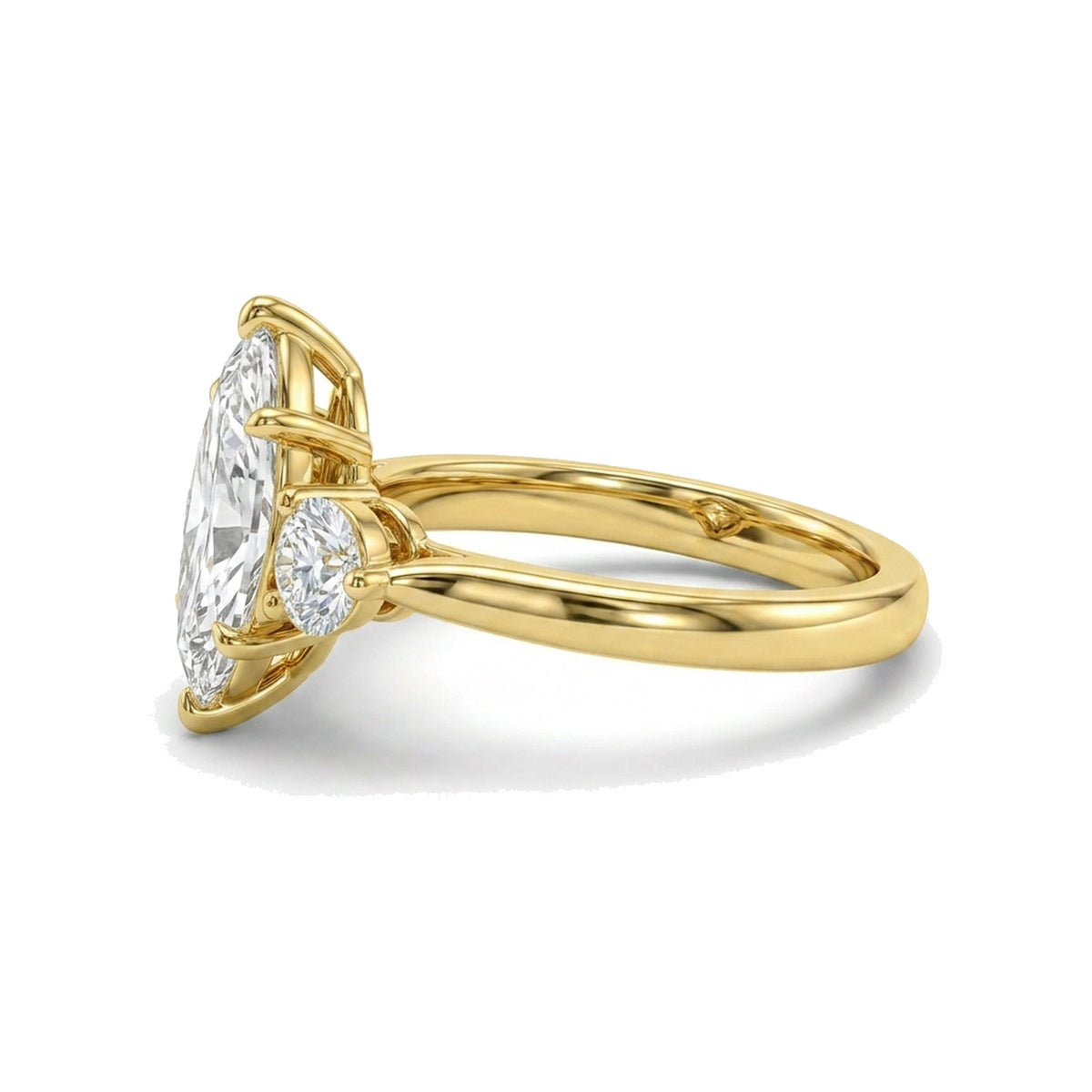 Marquise Three-Stone Ring with Round Sides — marquise and round lab grown diamond ring in 9K, 14K or 18K gold