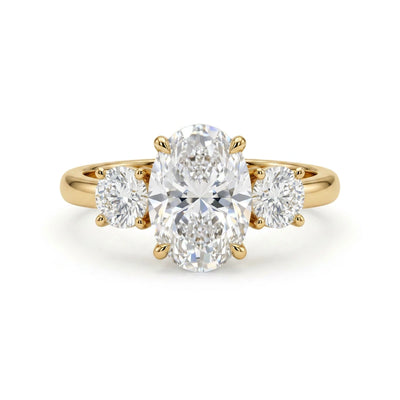 Oval Three-Stone Ring with Round Sides — oval and round lab grown diamond ring by Vimora Diamonds