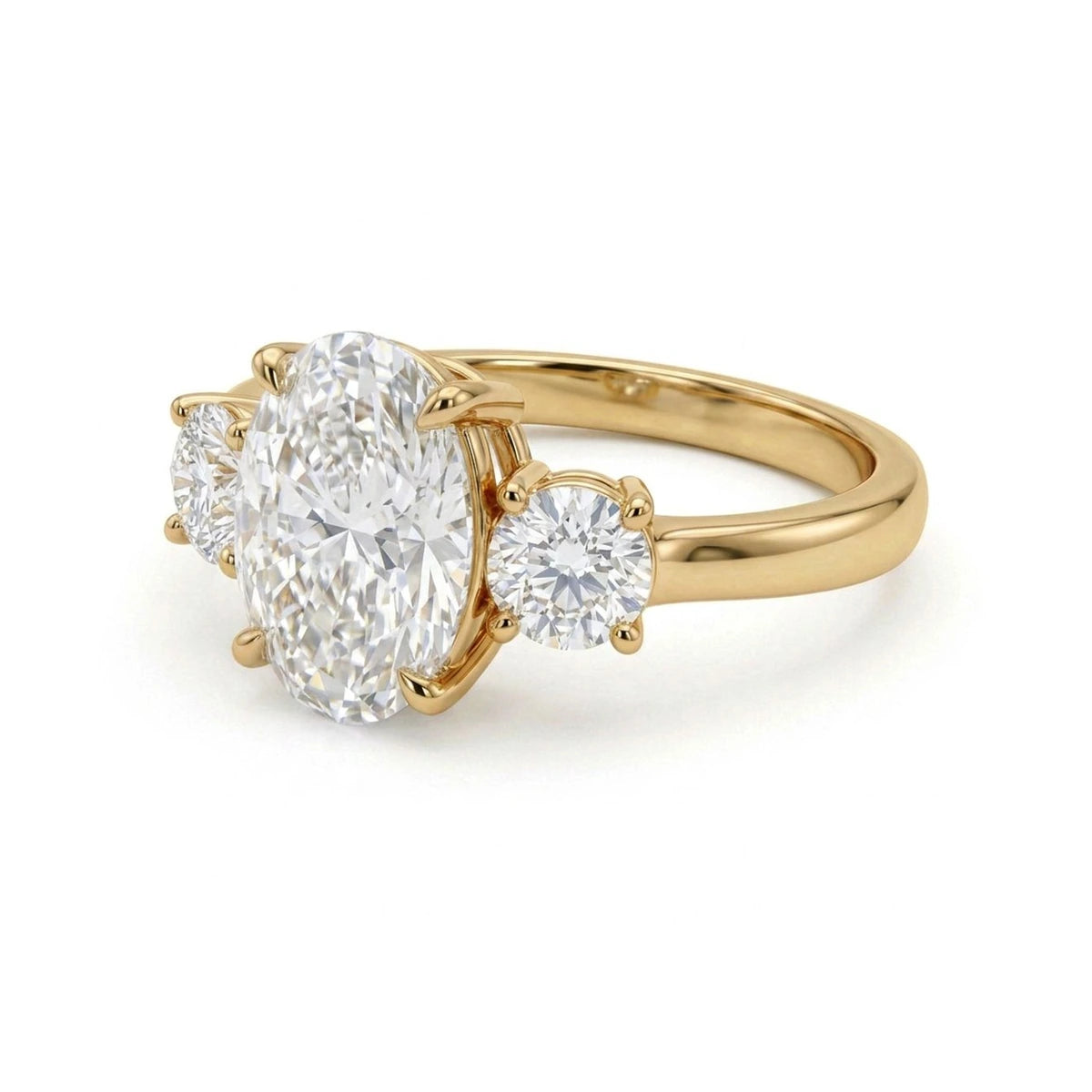Oval Three-Stone Ring with Round Sides — oval and round lab grown diamond ring in 9K, 14K or 18K gold