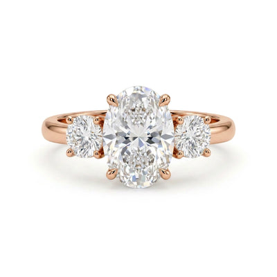 Oval Three-Stone Ring with Round Sides — certified lab grown diamond ring from Vimora Diamonds