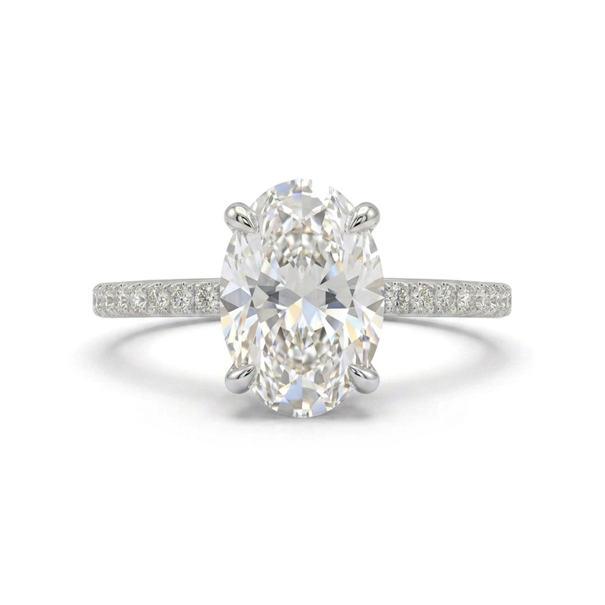 Oval Pavé Solitaire Ring — oval lab grown diamond ring in solid hallmarked gold