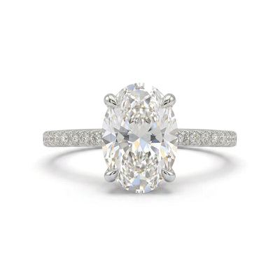 Oval Pavé Solitaire Ring — oval lab grown diamond ring in solid hallmarked gold