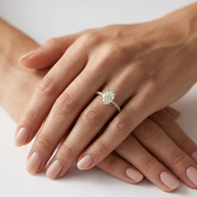 Oval Pavé Solitaire Ring — lab grown diamond ring handcrafted by Vimora Diamonds