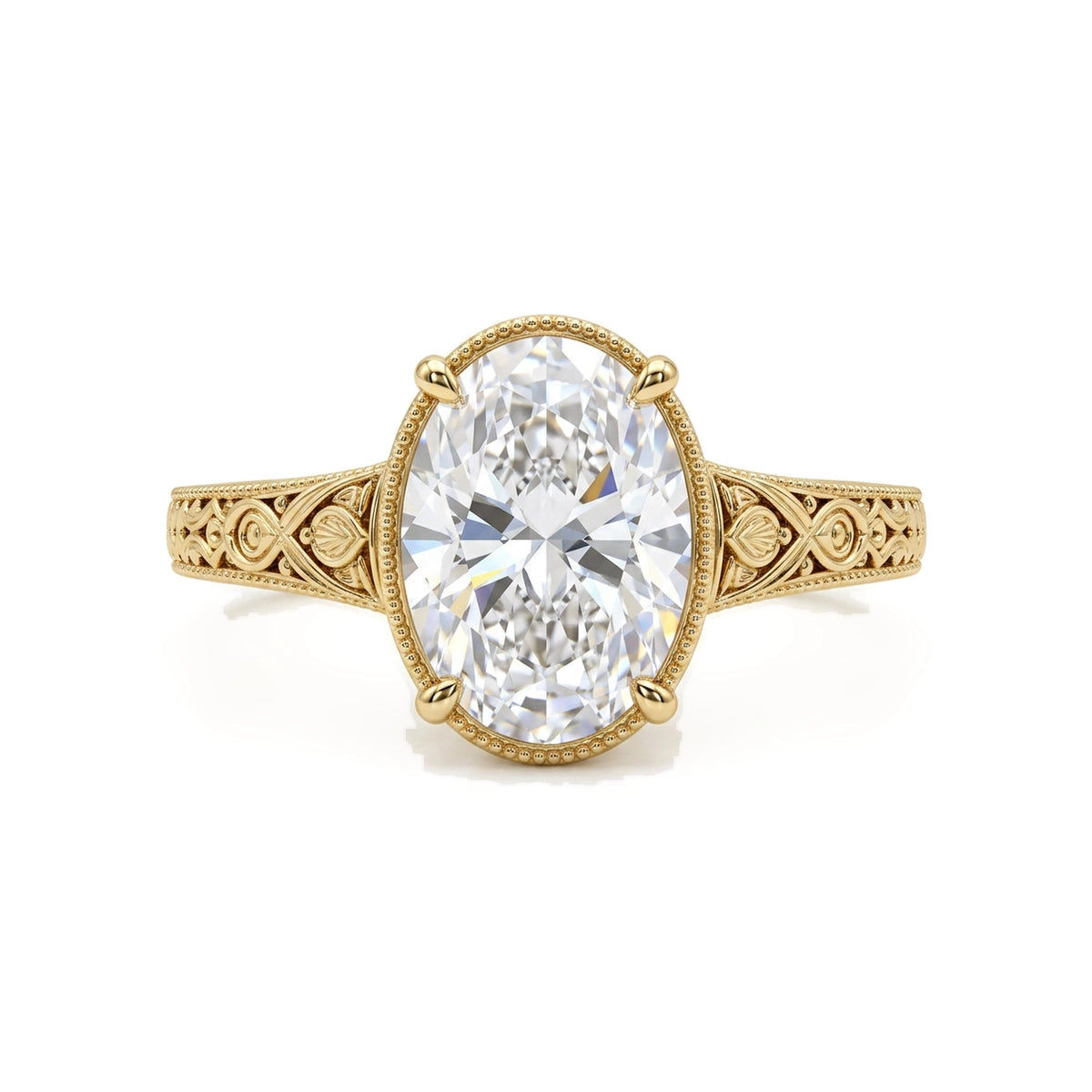 Oval Vintage Filigree Bezel Ring — oval lab grown diamond ring by Vimora Diamonds