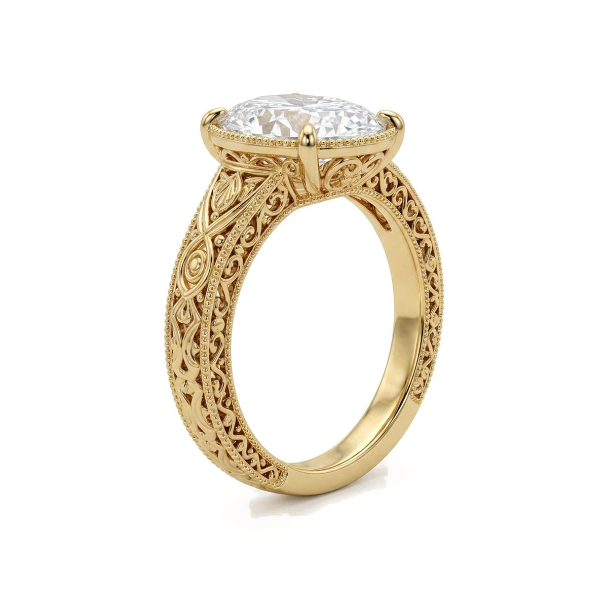 Oval Vintage Filigree Bezel Ring in IGI certified lab grown diamond and BIS hallmarked gold