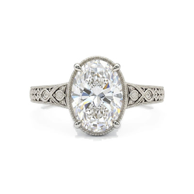 Oval Vintage Filigree Bezel Ring — oval lab grown diamond ring in solid hallmarked gold