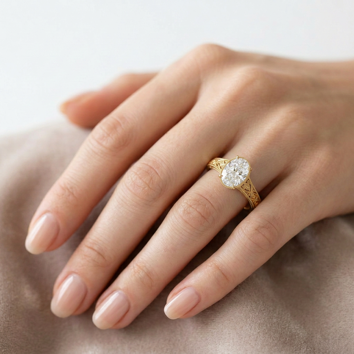 Oval Vintage Filigree Bezel Ring — lab grown diamond ring handcrafted by Vimora Diamonds
