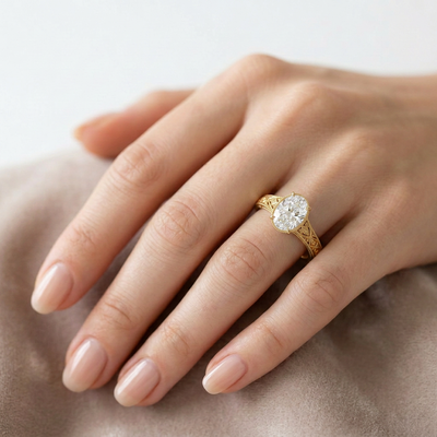 Oval Vintage Filigree Bezel Ring — lab grown diamond ring handcrafted by Vimora Diamonds