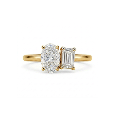 Oval & Emerald Toi et Moi Ring — emerald and oval lab grown diamond ring by Vimora Diamonds