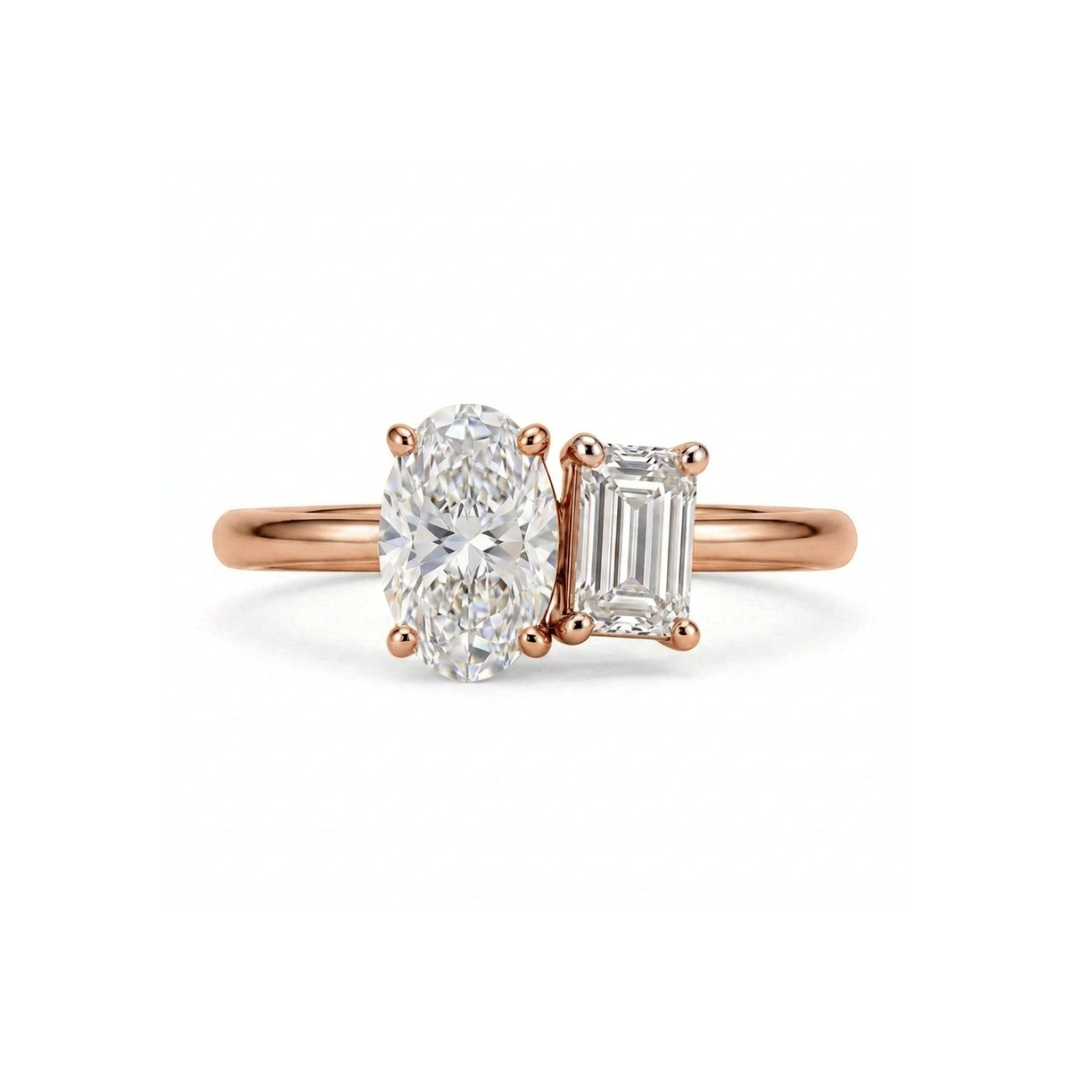Oval & Emerald Toi et Moi Ring — emerald and oval lab grown diamond ring in 9K, 14K or 18K gold
