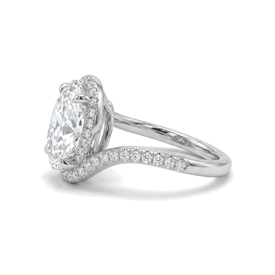 Oval Twist Shank Ring with Pavé — oval lab grown diamond ring in 9K, 14K or 18K gold