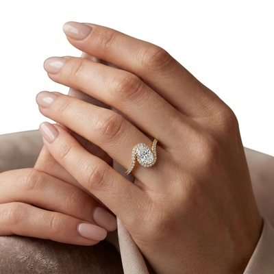 Oval Twist Shank Ring with Pavé — lab grown diamond ring handcrafted by Vimora Diamonds