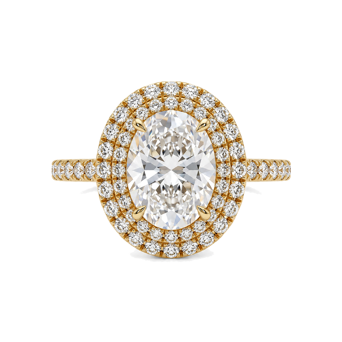 Oval Double Halo Ring with Pavé Band — oval lab grown diamond ring by Vimora Diamonds
