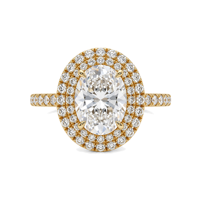Oval Double Halo Ring with Pavé Band — oval lab grown diamond ring by Vimora Diamonds