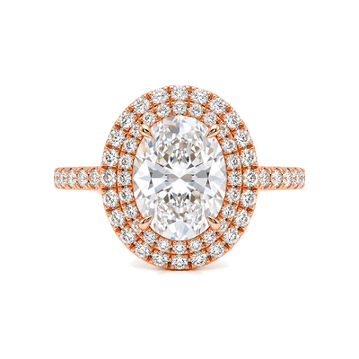 Oval Double Halo Ring with Pavé Band — certified lab grown diamond ring from Vimora Diamonds
