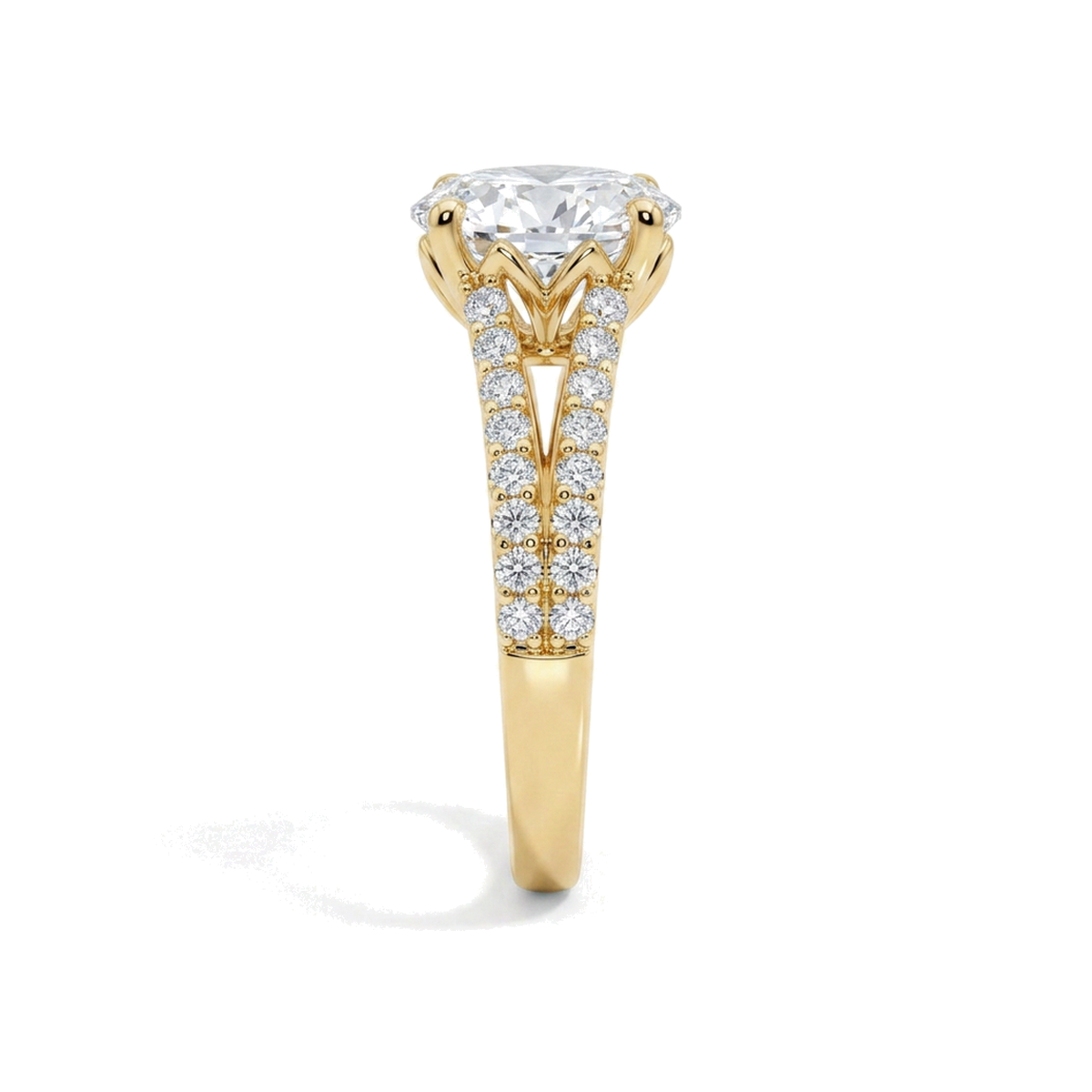 Oval Split Shank Ring with Pavé — oval lab grown diamond ring in 9K, 14K or 18K gold