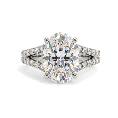 Oval Split Shank Ring with Pavé — oval lab grown diamond ring in solid hallmarked gold