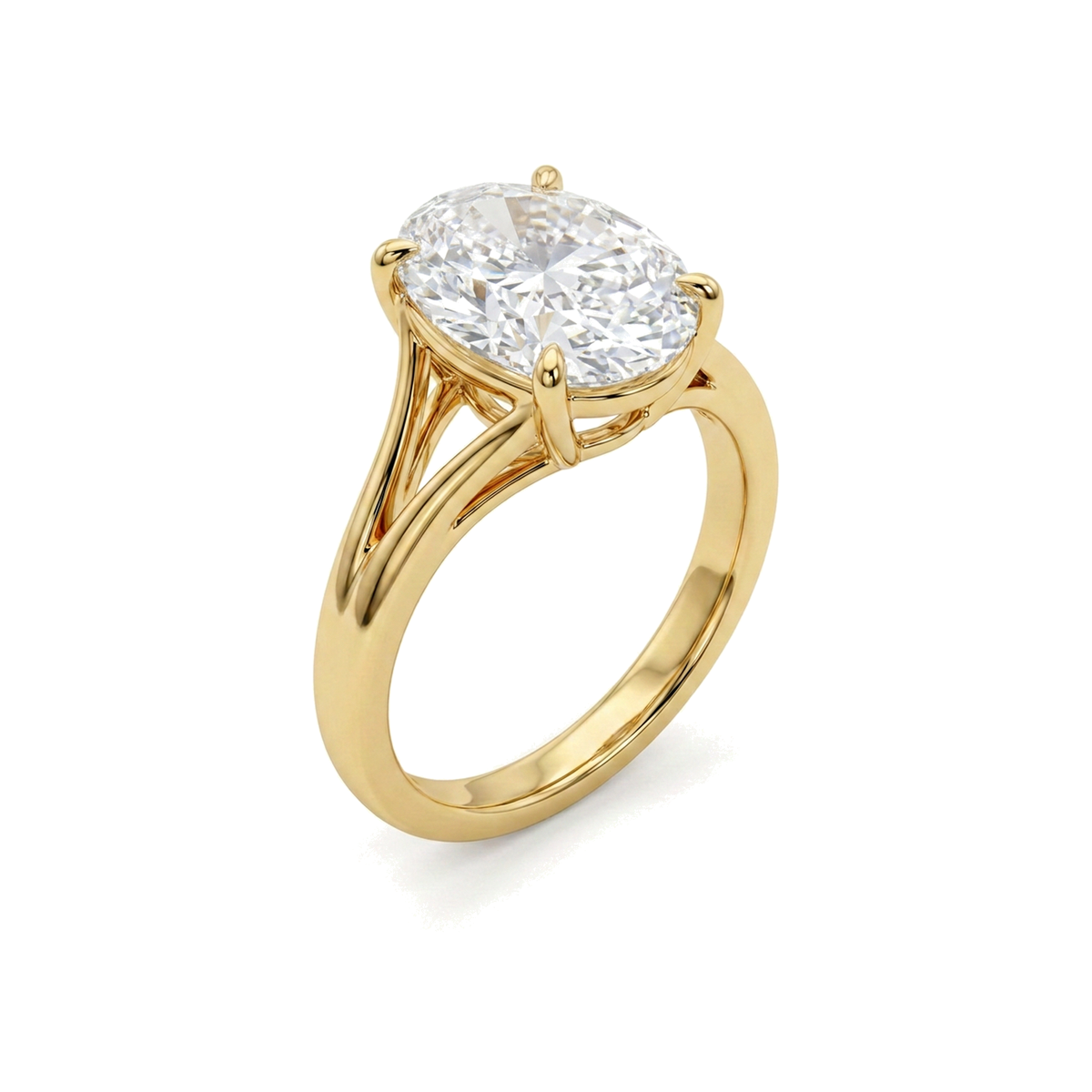 Oval Split-Shank Cathedral Solitaire Ring in IGI certified lab grown diamond and BIS hallmarked gold