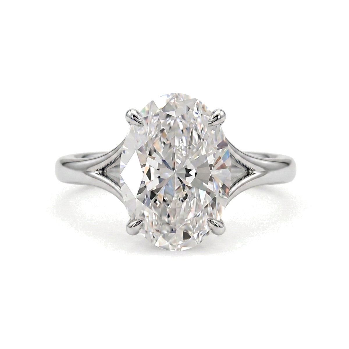 Oval Split-Shank Cathedral Solitaire Ring — oval lab grown diamond ring in solid hallmarked gold